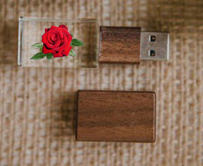 Rózsás Exkluzív sötét fa egyedi pendrive, díszdobozban